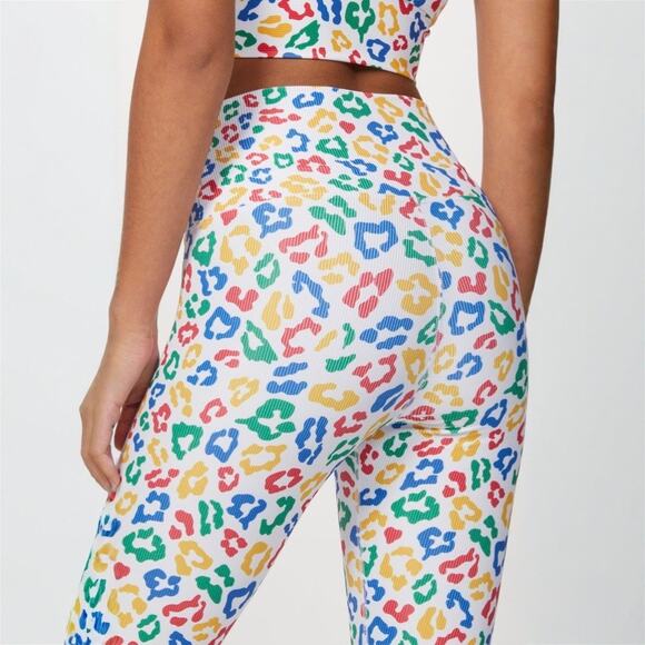 Beach Riot L Ayla High-Rise Legging Primary Leopard Workout Gym Crop Yoga Ribbed - Picture 8 of 16